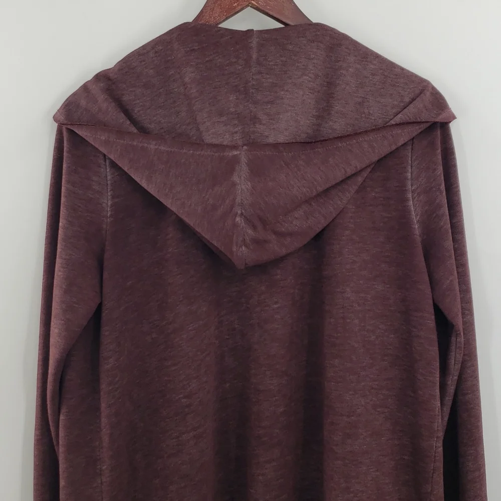 Soft Surroundings Long Hooded Cozy Wine Red Open Front Cardigan Sweater - Picture 6 of 10